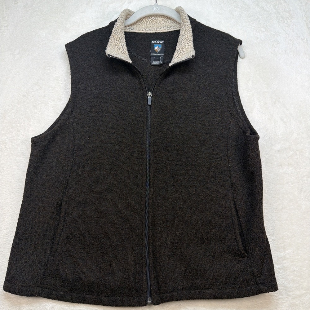 Kuhl Fleece Vest Mens Large Full Zip Brown Outdoor Hiking Alfpaca